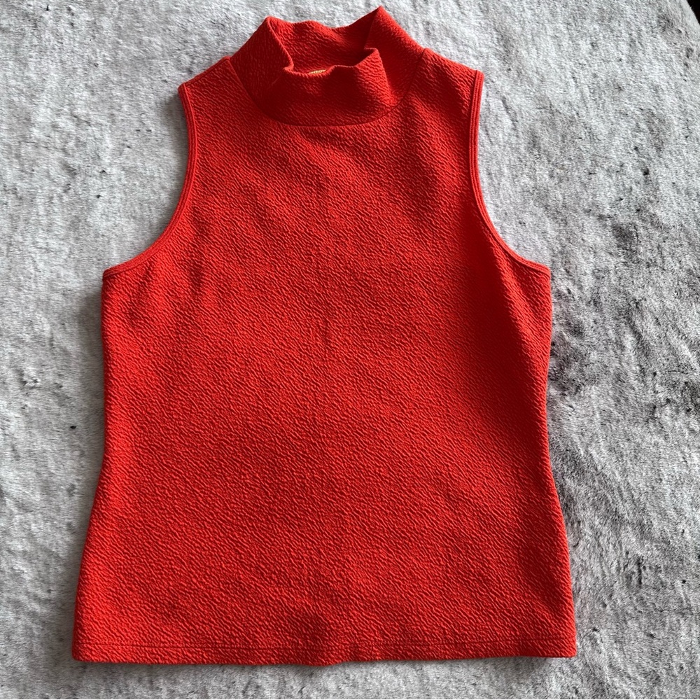 Maeve by Anthropologie Orange Textured Mock Neck Pullover Tank Top, Small